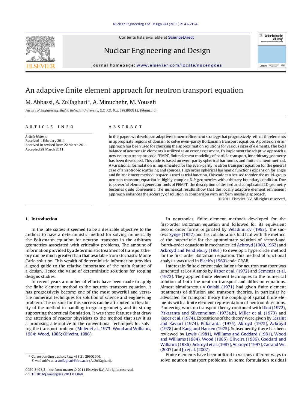 An adaptive finite element approach for neutron transport equation