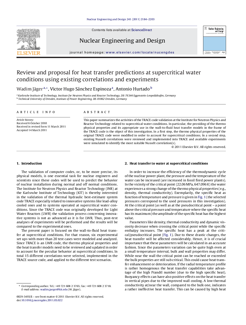 Review and proposal for heat transfer predictions at supercritical water conditions using existing correlations and experiments