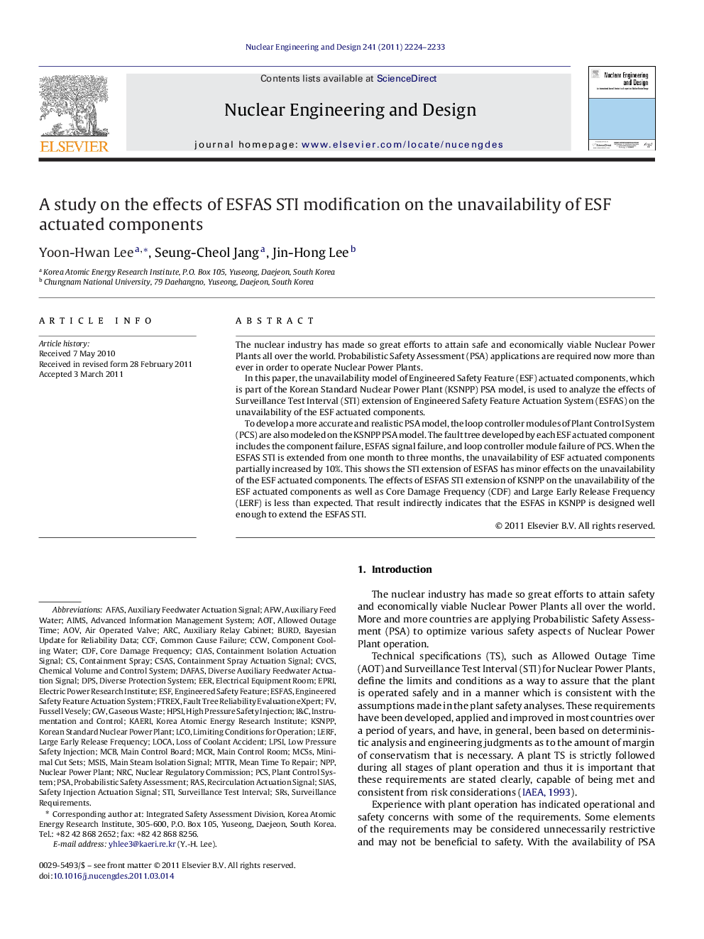 A study on the effects of ESFAS STI modification on the unavailability of ESF actuated components
