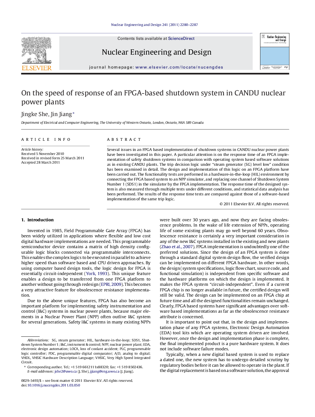 عکس صفحه اول مقاله: On the speed of response of an FPGA-based shutdown system in CANDU nuclear power plants On the speed of response of an FPGA-based shutdown system in CANDU nuclear power plants