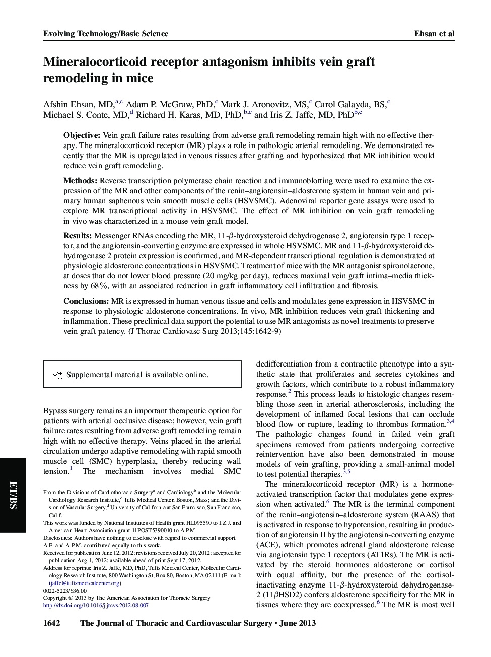 Mineralocorticoid receptor antagonism inhibits vein graft remodeling in mice