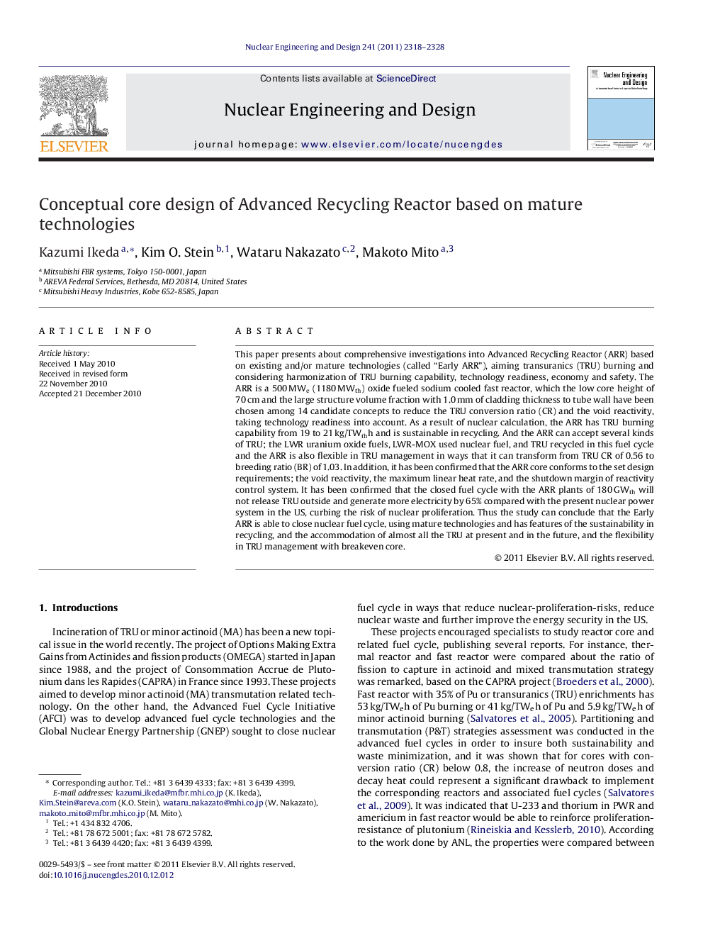 Conceptual core design of Advanced Recycling Reactor based on mature technologies