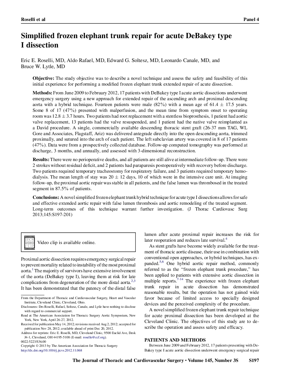 Simplified frozen elephant trunk repair for acute DeBakey type I dissection 