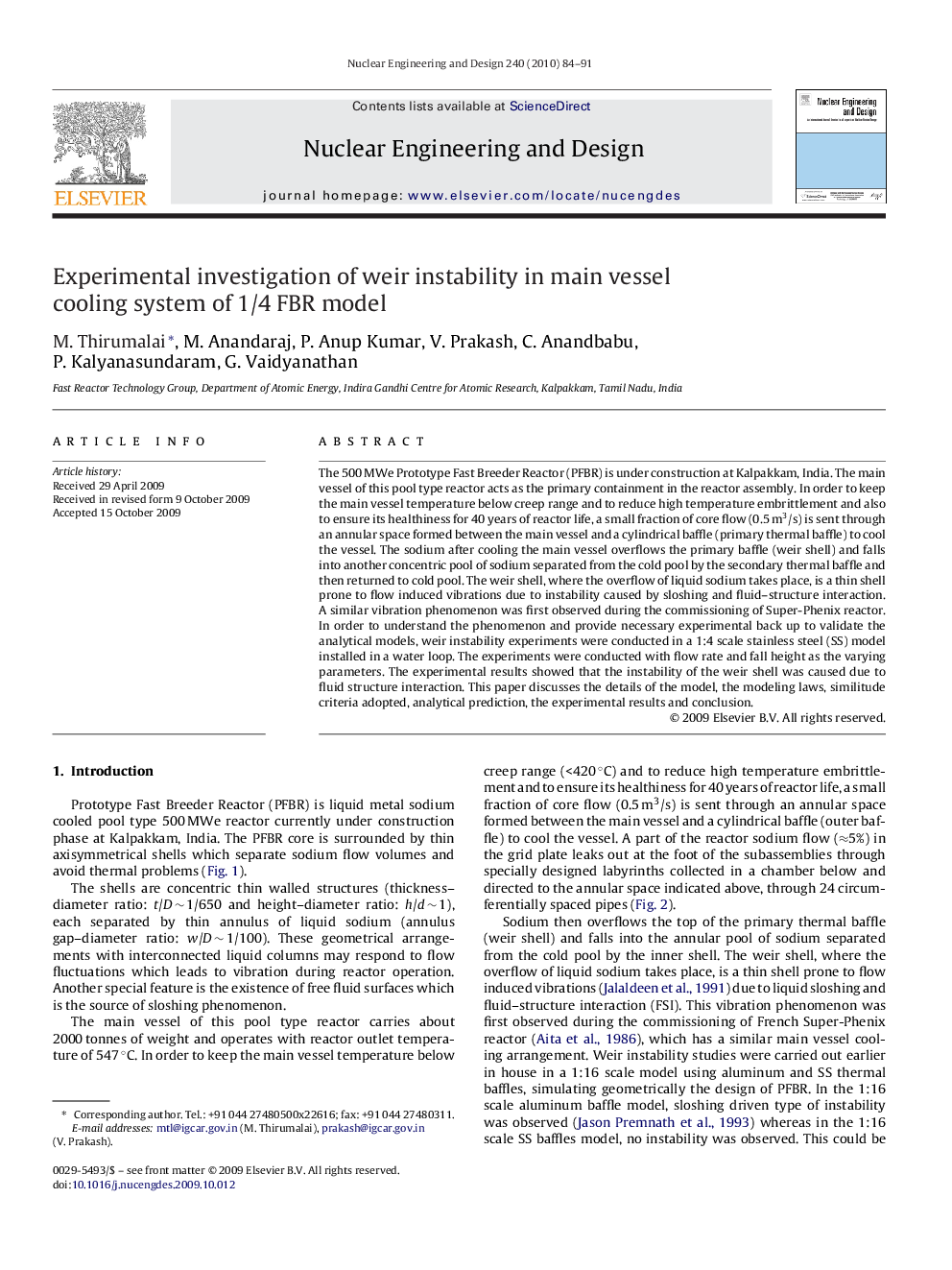 Experimental investigation of weir instability in main vessel cooling system of 1/4 FBR model