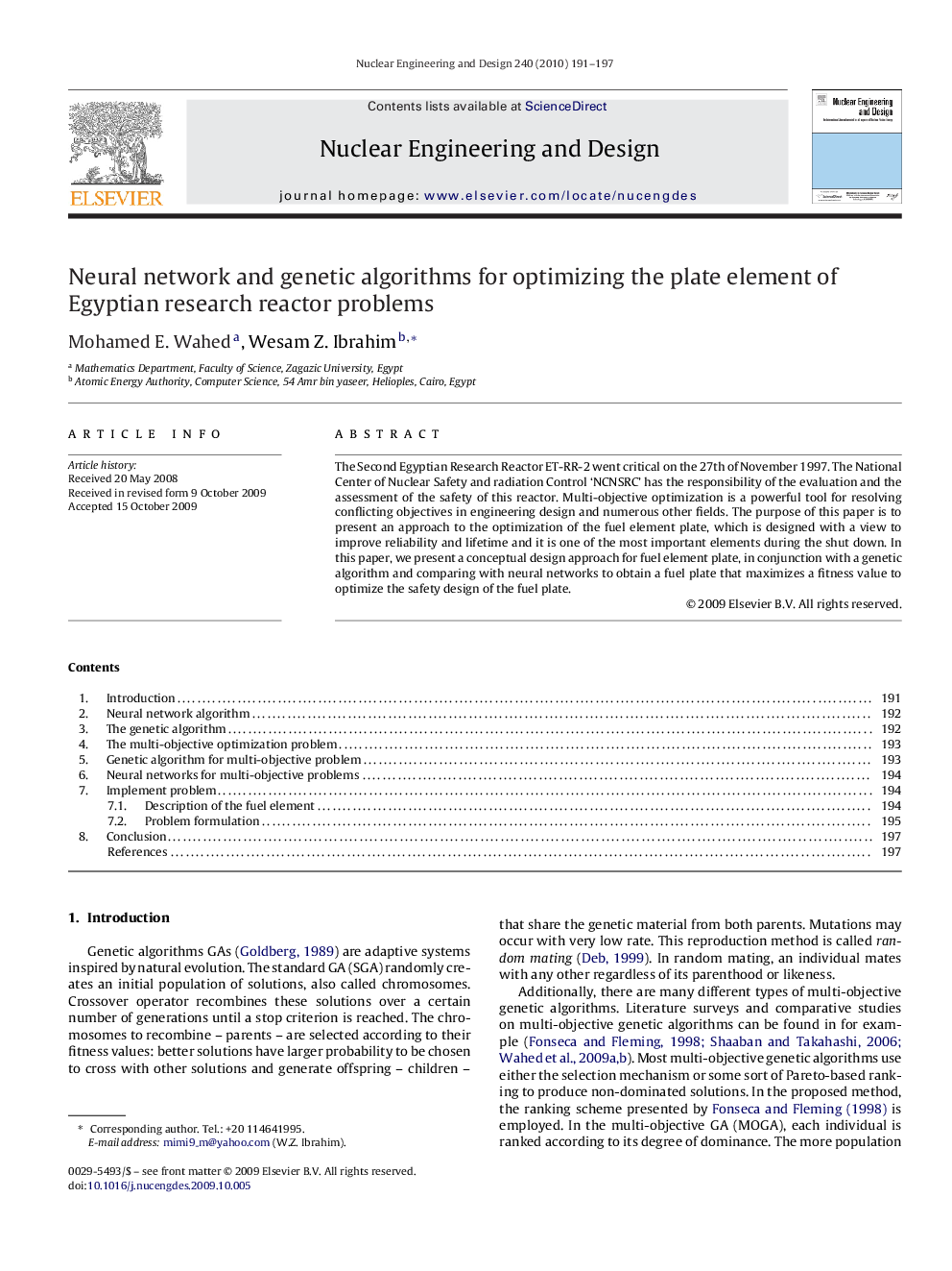 Neural network and genetic algorithms for optimizing the plate element of Egyptian research reactor problems