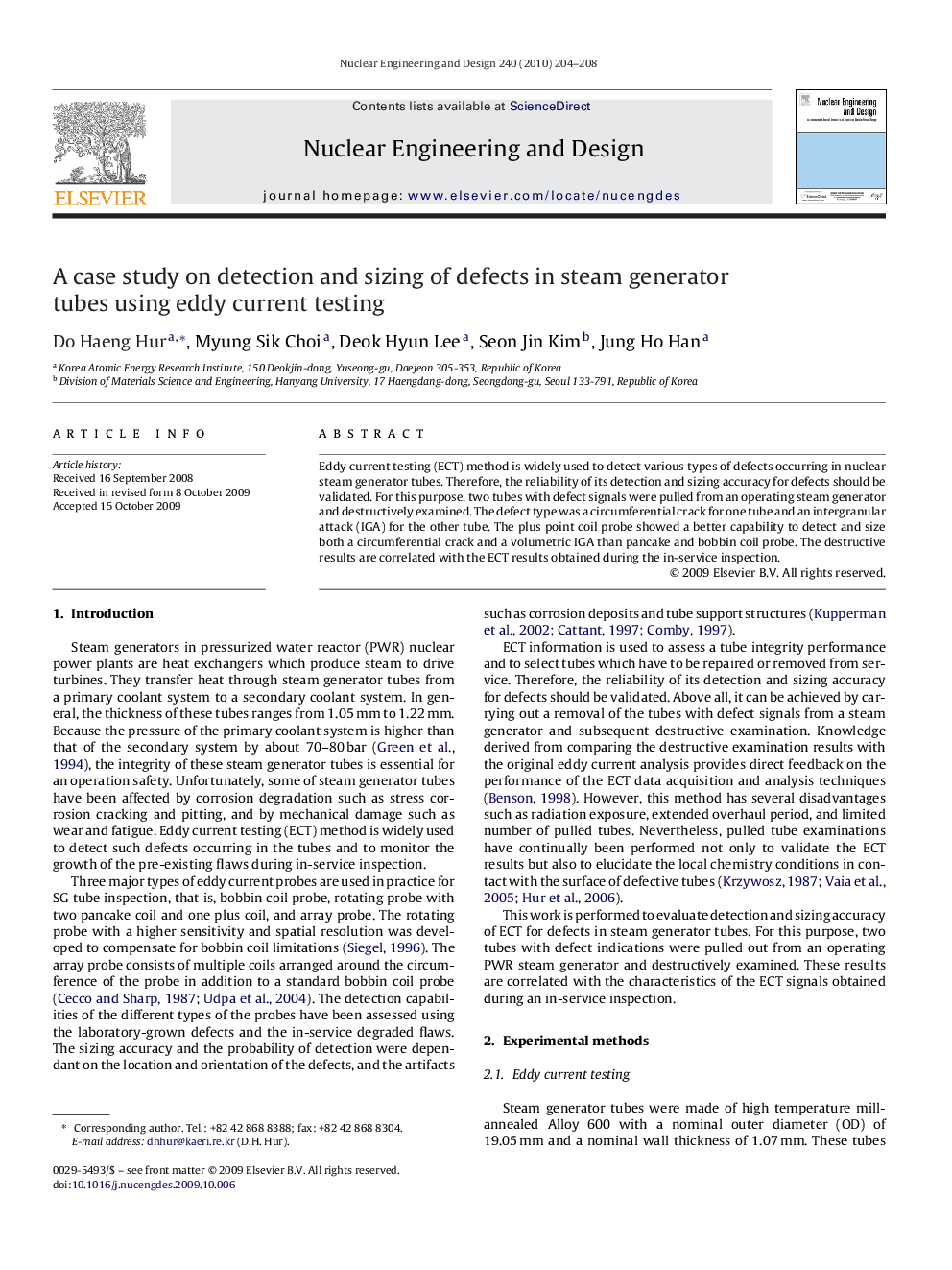عکس صفحه اول مقاله: A case study on detection and sizing of defects in steam generator tubes using eddy current testing A case study on detection and sizing of defects in steam generator tubes using eddy current testing