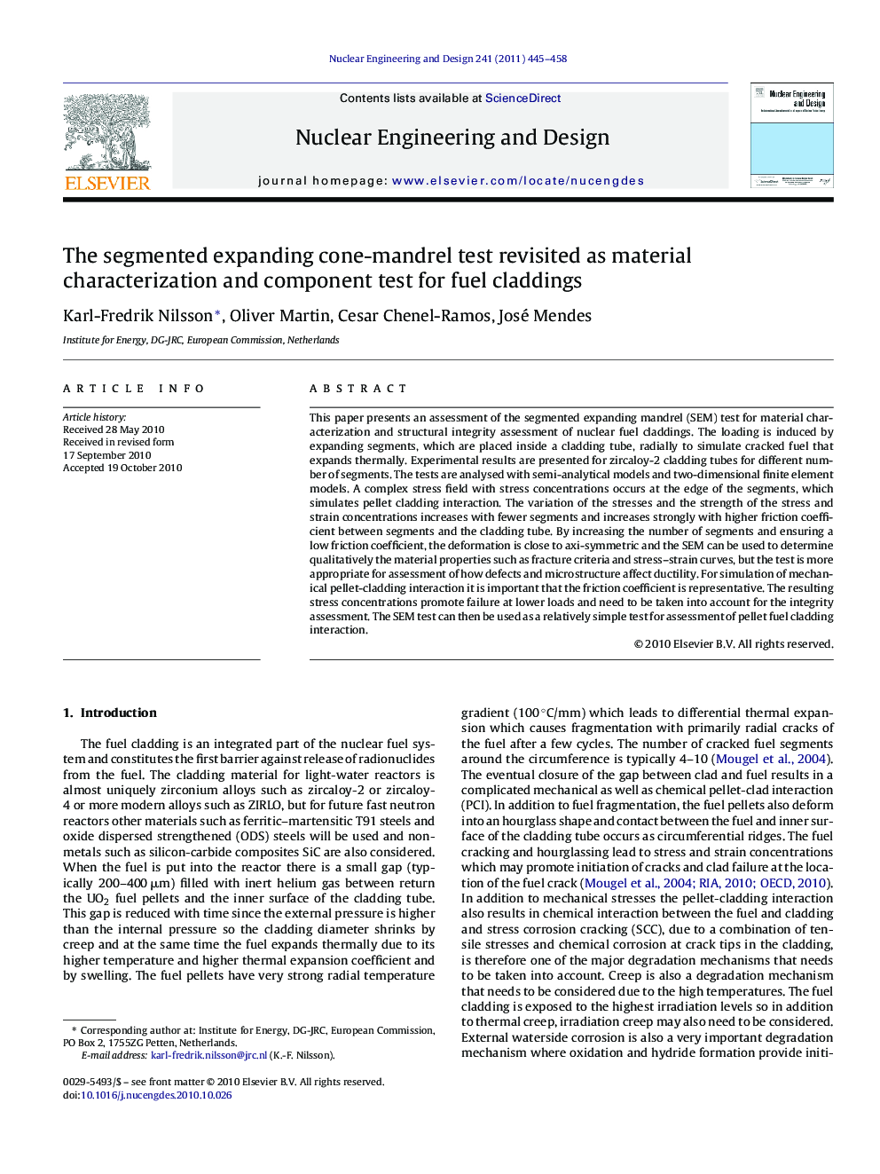 The segmented expanding cone-mandrel test revisited as material characterization and component test for fuel claddings