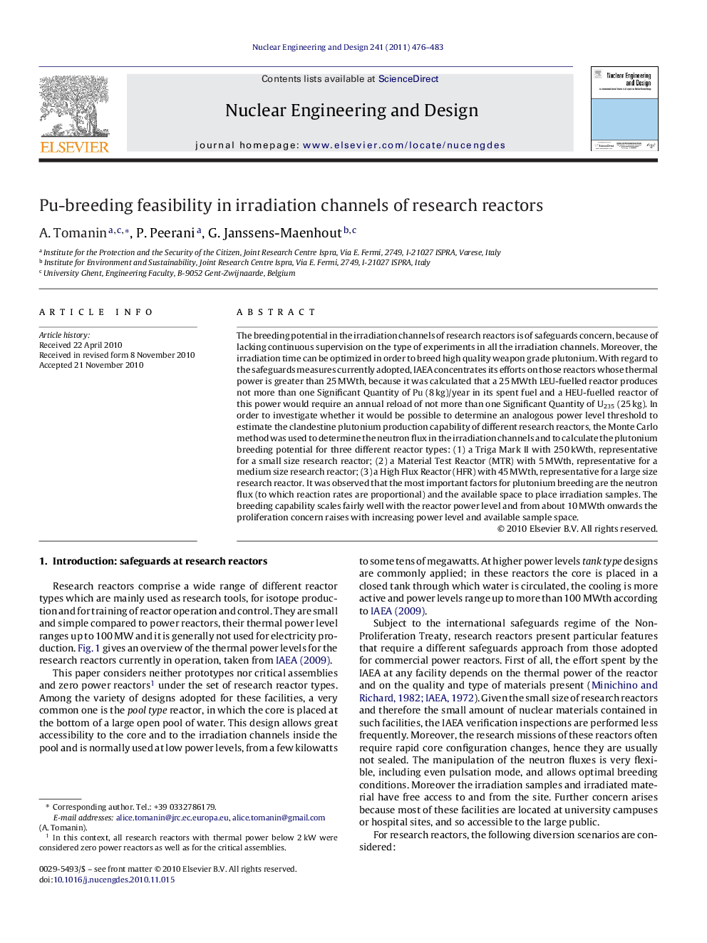 Pu-breeding feasibility in irradiation channels of research reactors