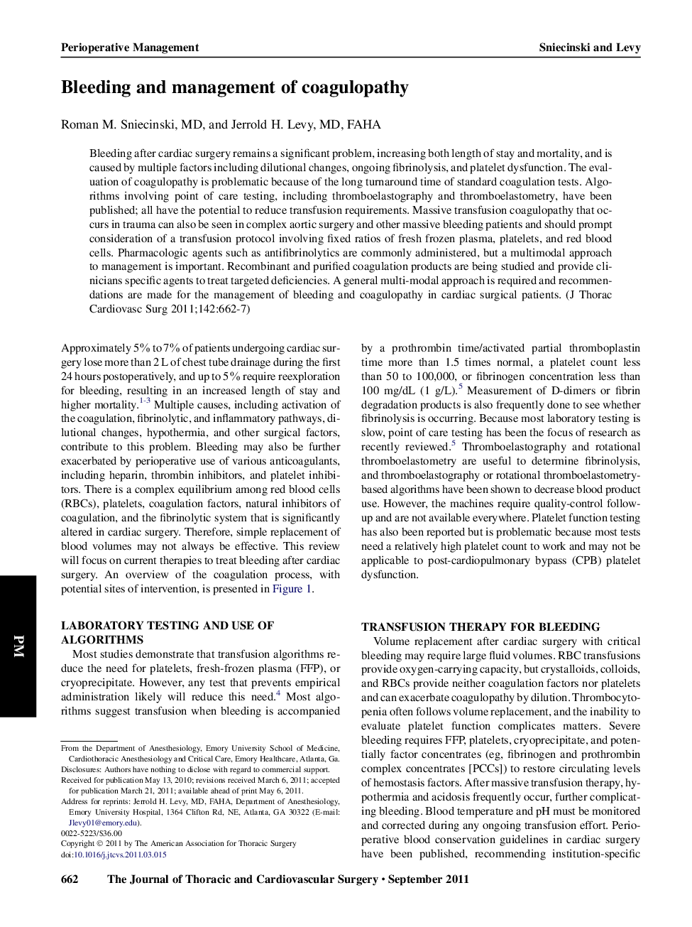 Bleeding and management of coagulopathy 