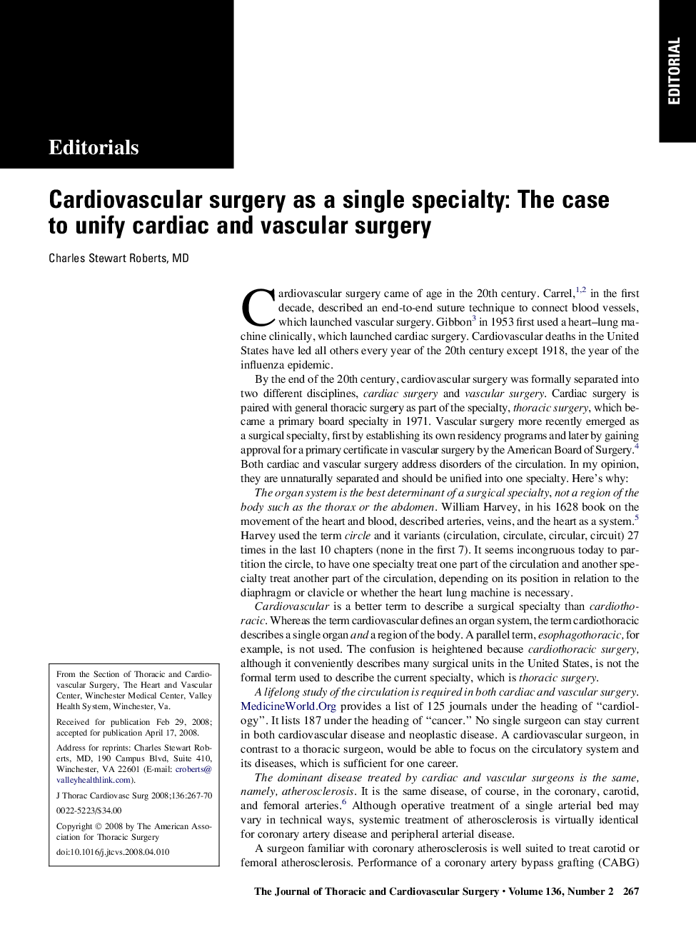 Cardiovascular surgery as a single specialty: The case to unify cardiac and vascular surgery