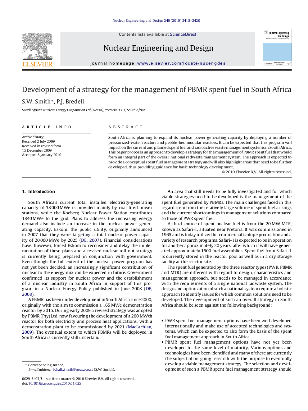 Development of a strategy for the management of PBMR spent fuel in South Africa