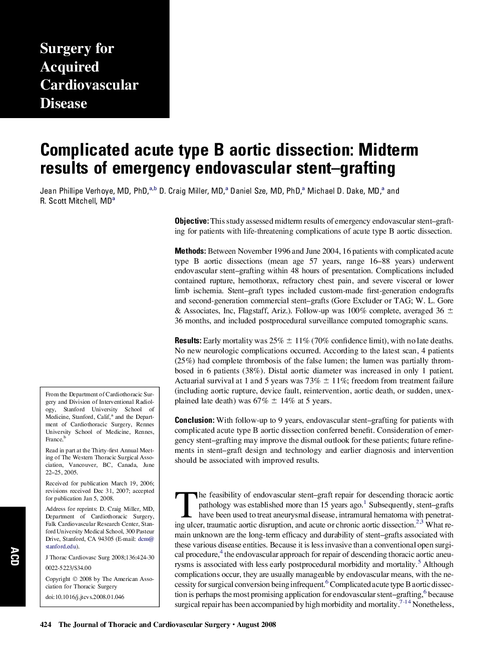 Complicated acute type B aortic dissection: Midterm results of emergency endovascular stent–grafting 