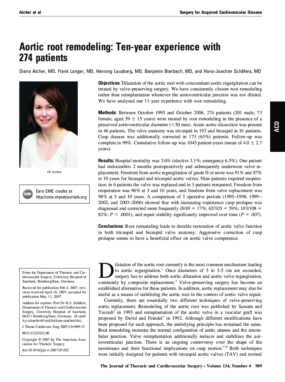 Aortic root remodeling: Ten-year experience with 274 patients