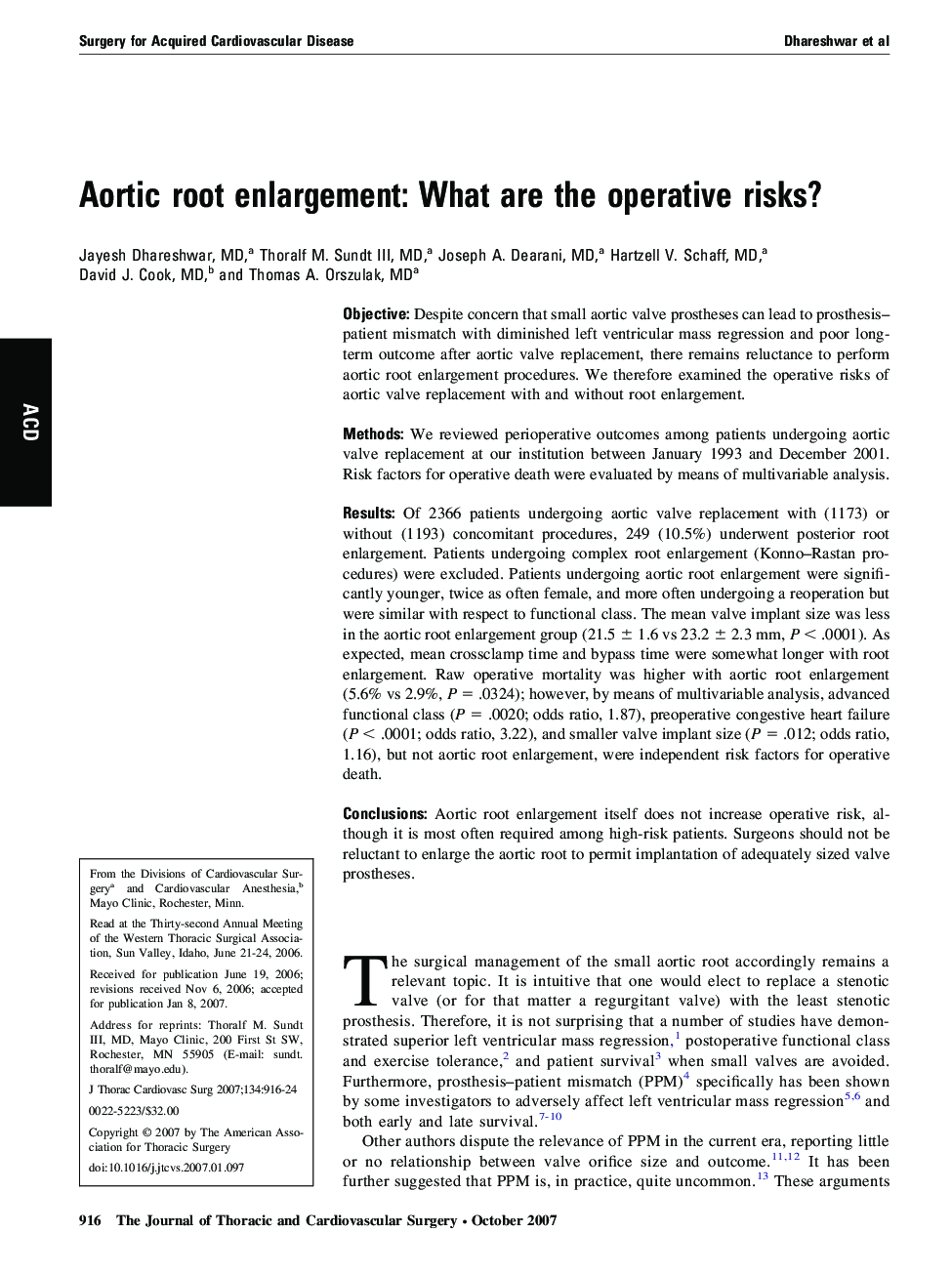 Aortic root enlargement: What are the operative risks?