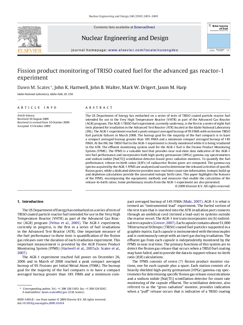 Fission product monitoring of TRISO coated fuel for the advanced gas reactor-1 experiment