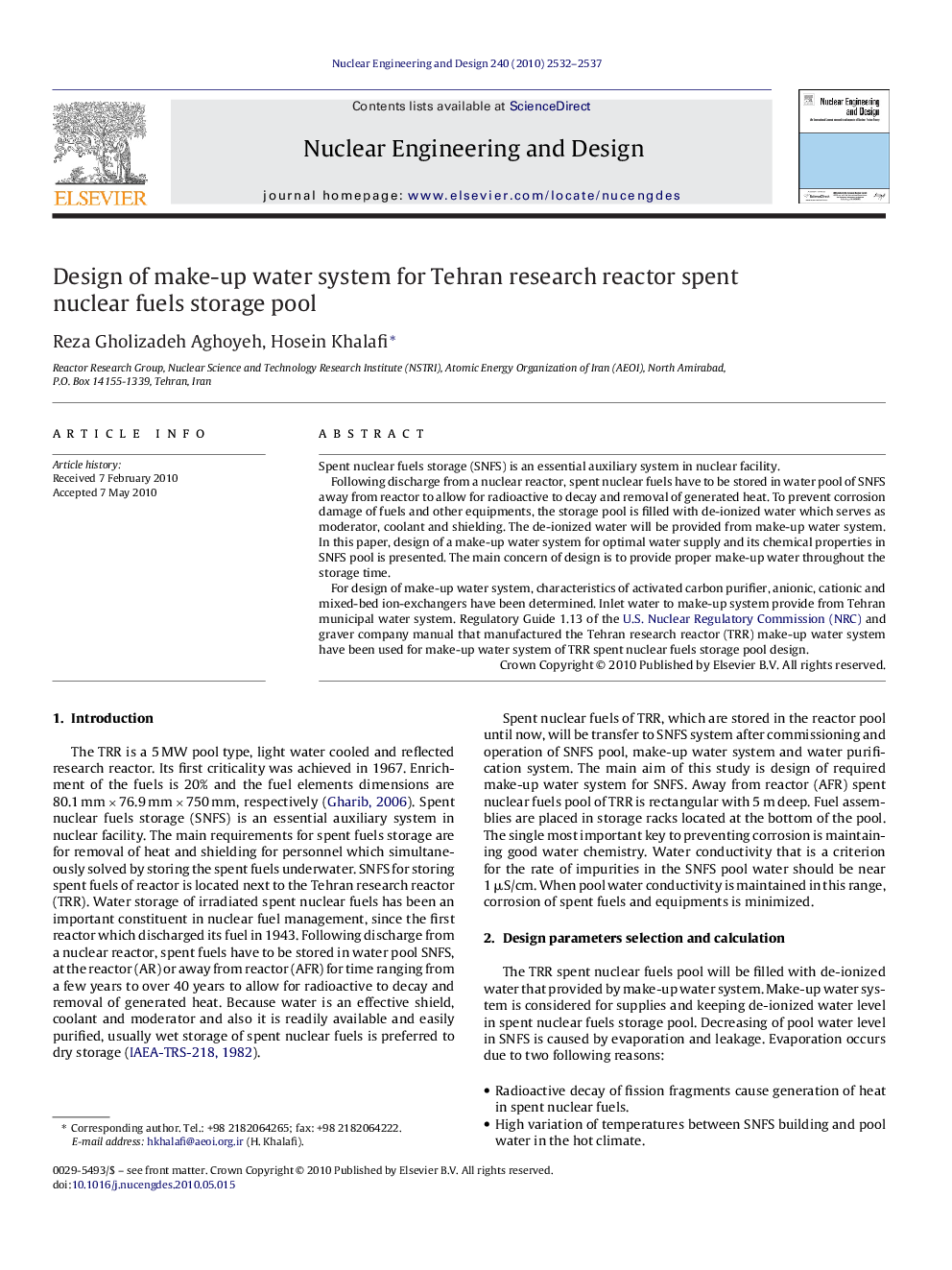 Design of make-up water system for Tehran research reactor spent nuclear fuels storage pool