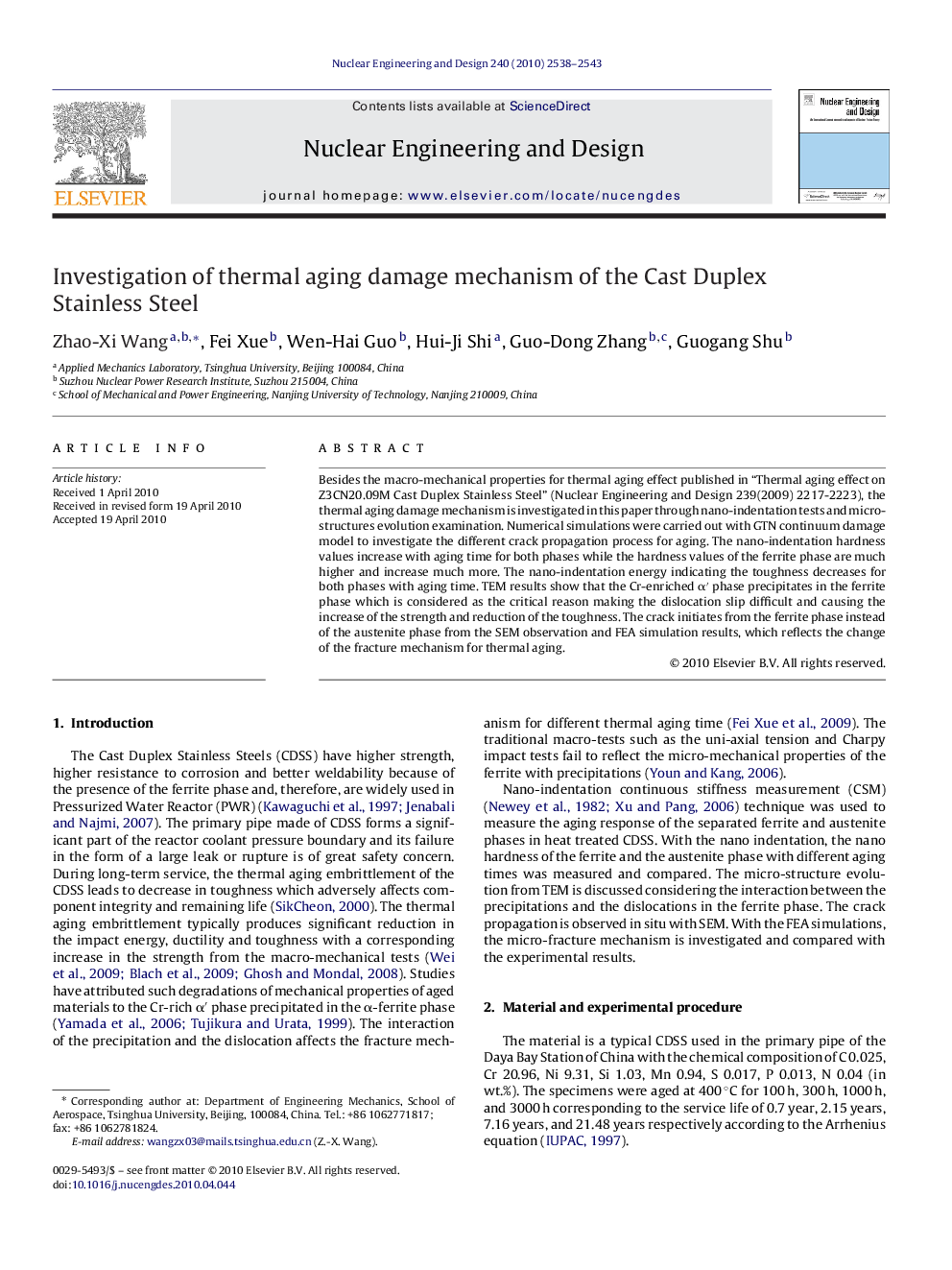 Investigation of thermal aging damage mechanism of the Cast Duplex Stainless Steel