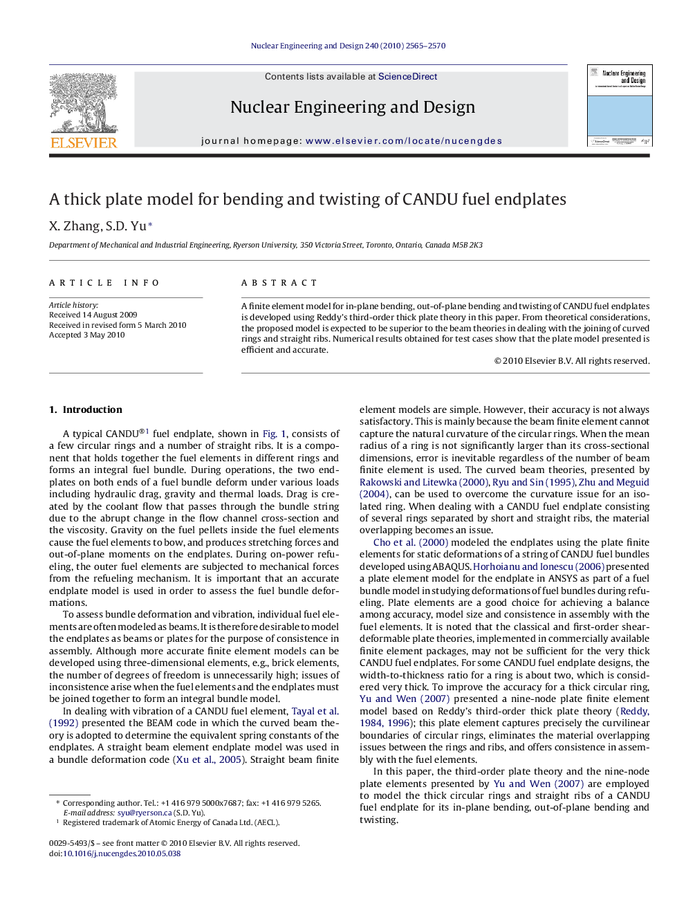 A thick plate model for bending and twisting of CANDU fuel endplates