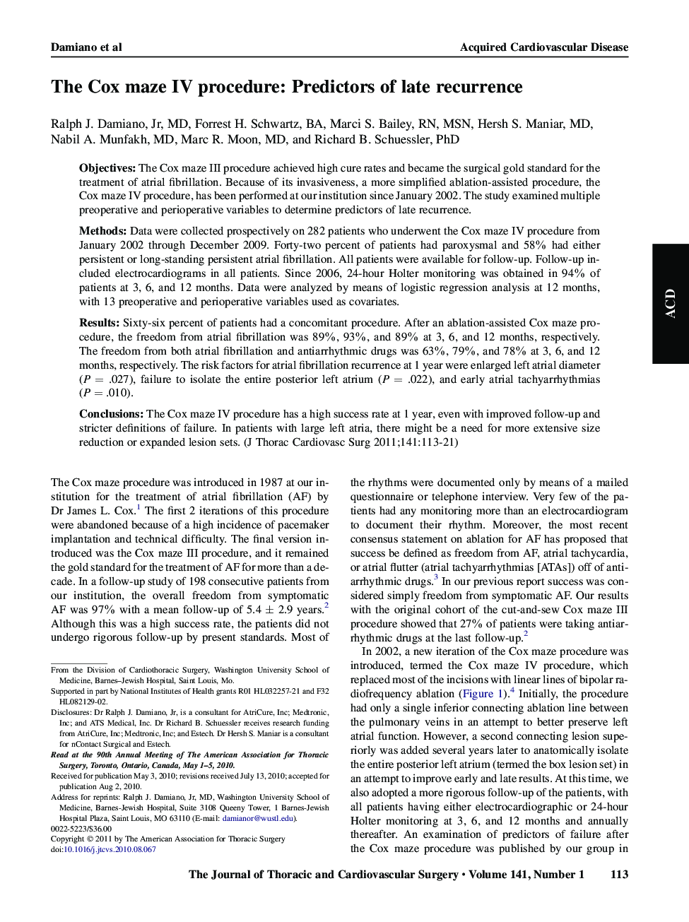 The Cox maze IV procedure: Predictors of late recurrence 