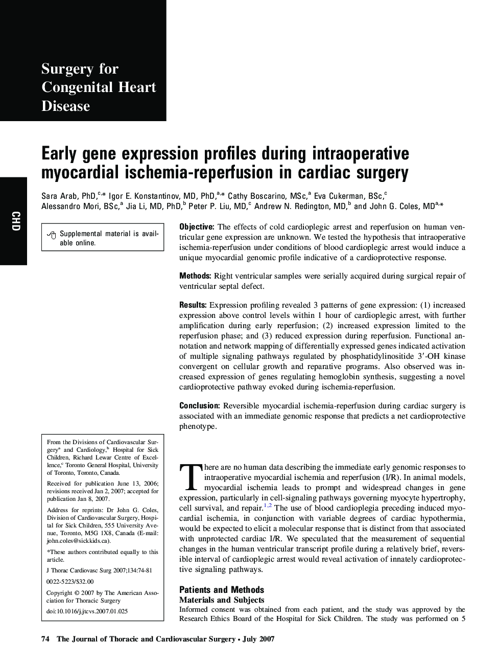 Early gene expression profiles during intraoperative myocardial ischemia-reperfusion in cardiac surgery