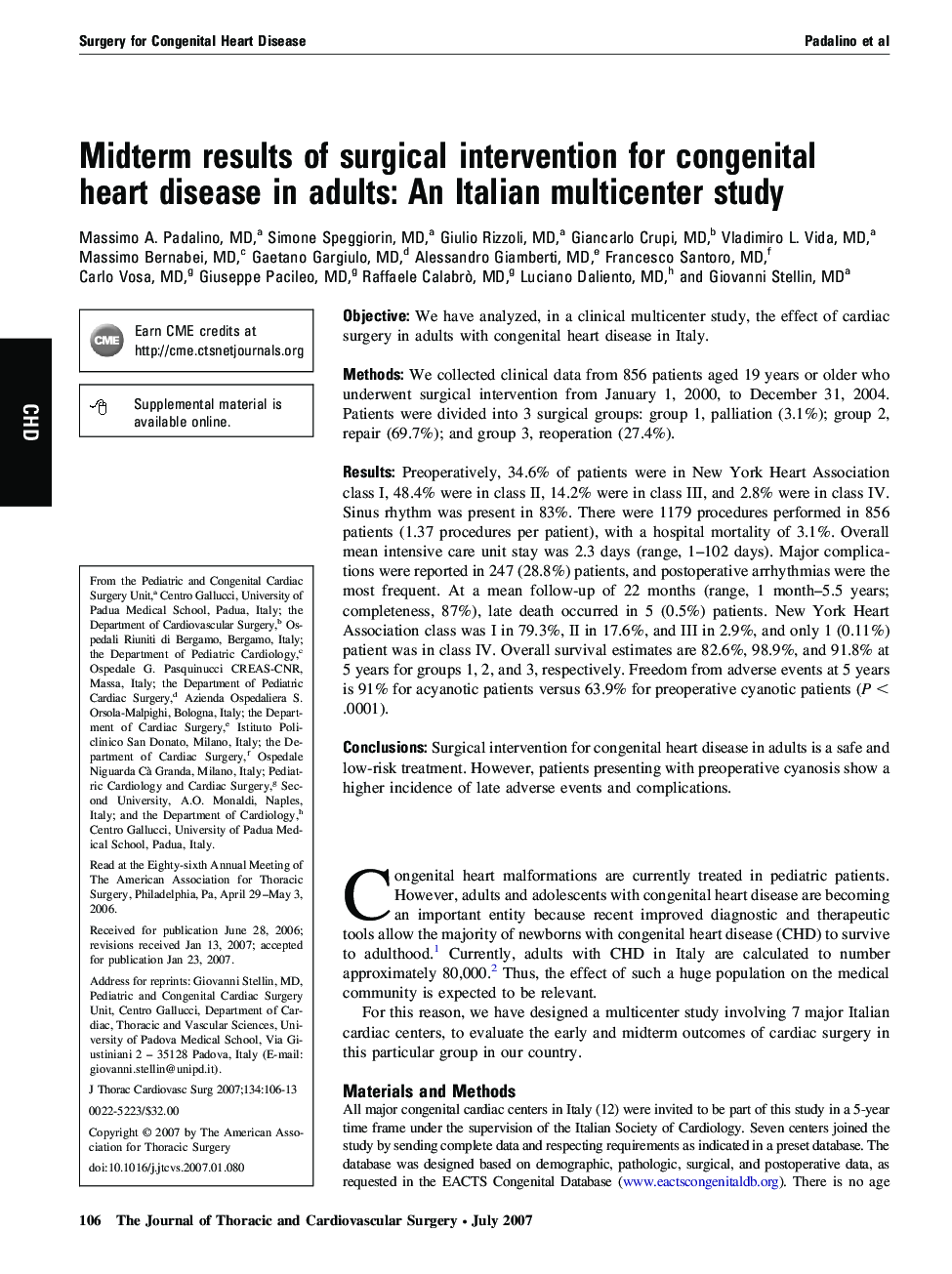 Midterm results of surgical intervention for congenital heart disease in adults: An Italian multicenter study