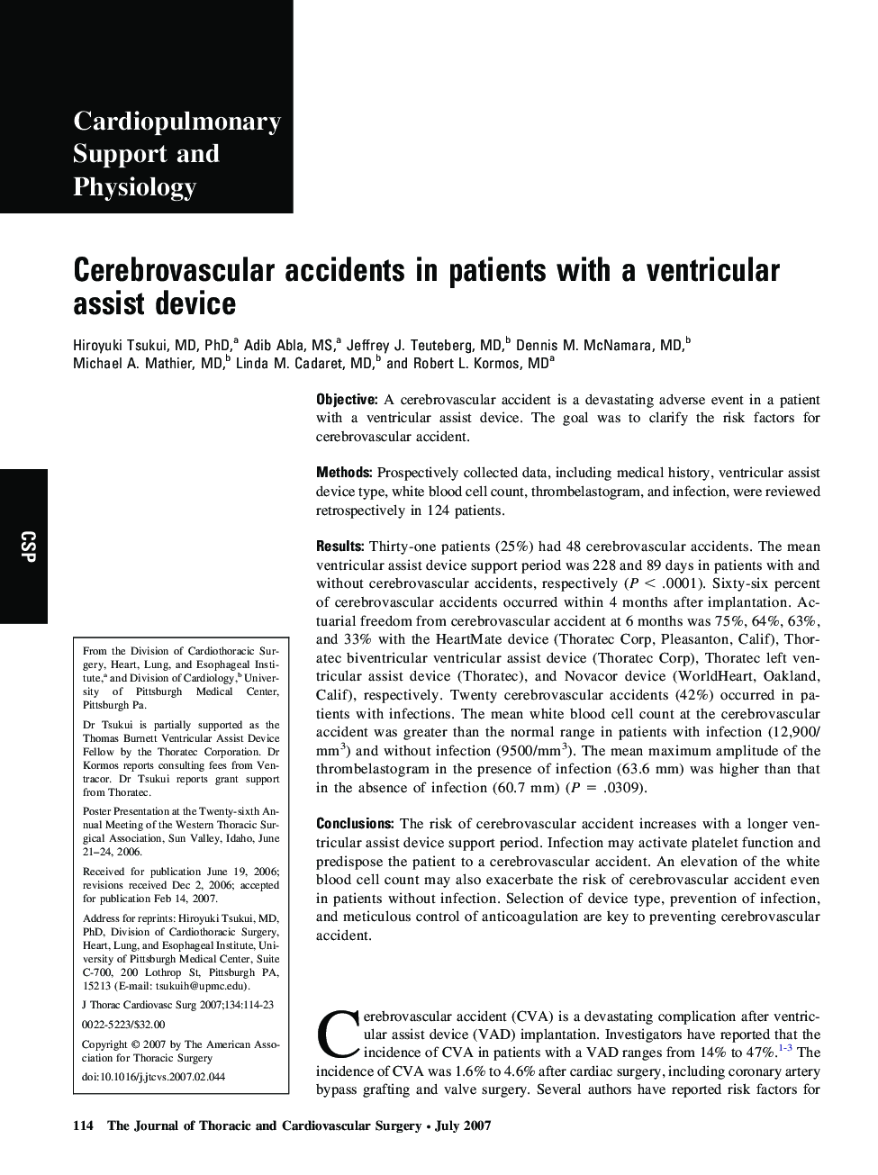 Cerebrovascular accidents in patients with a ventricular assist device 
