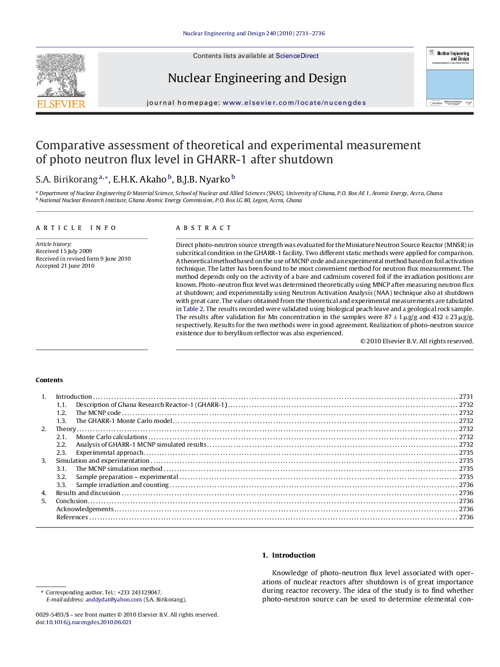 Comparative assessment of theoretical and experimental measurement of photo neutron flux level in GHARR-1 after shutdown
