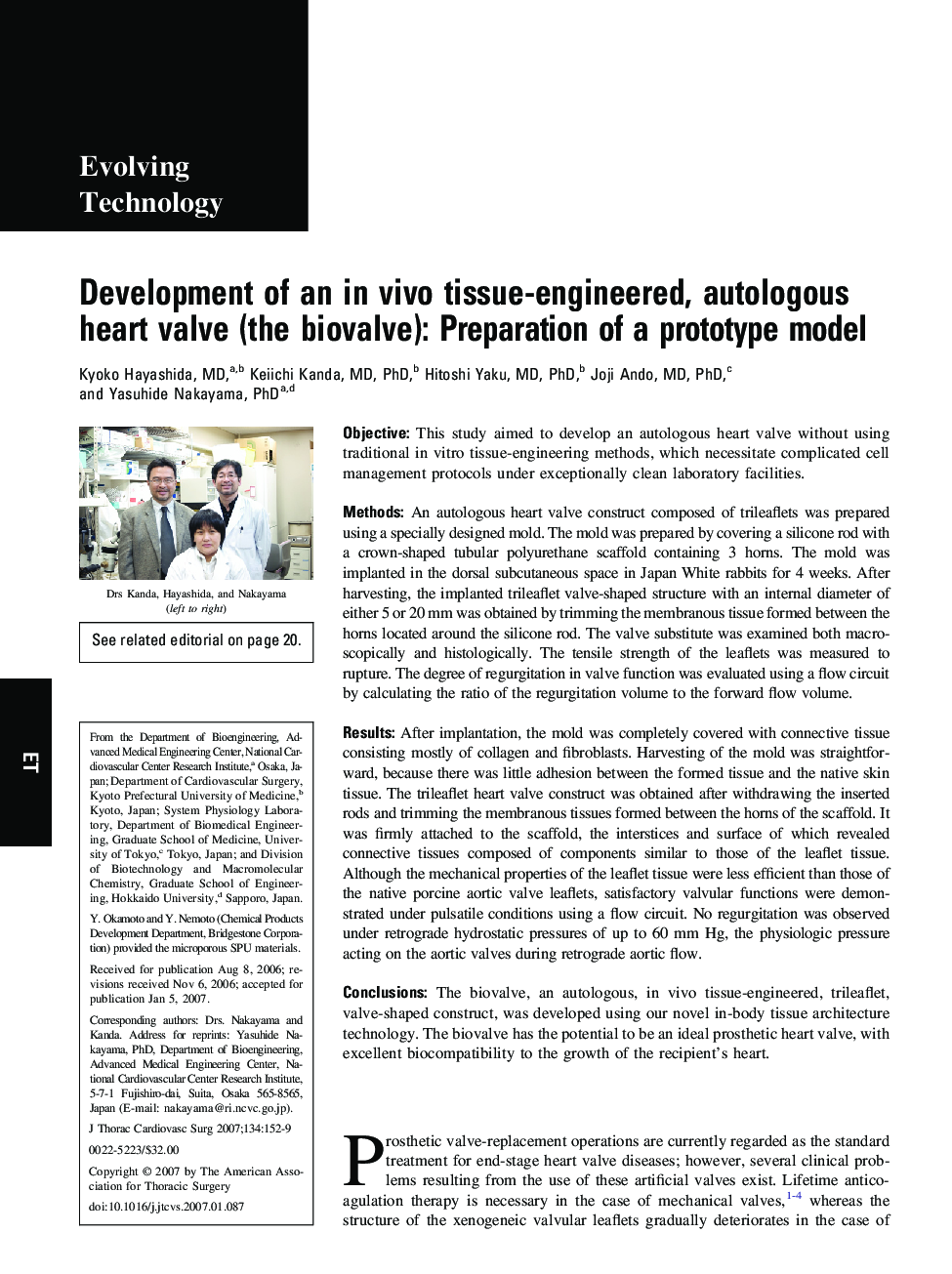 Development of an in vivo tissue-engineered, autologous heart valve (the biovalve): Preparation of a prototype model 