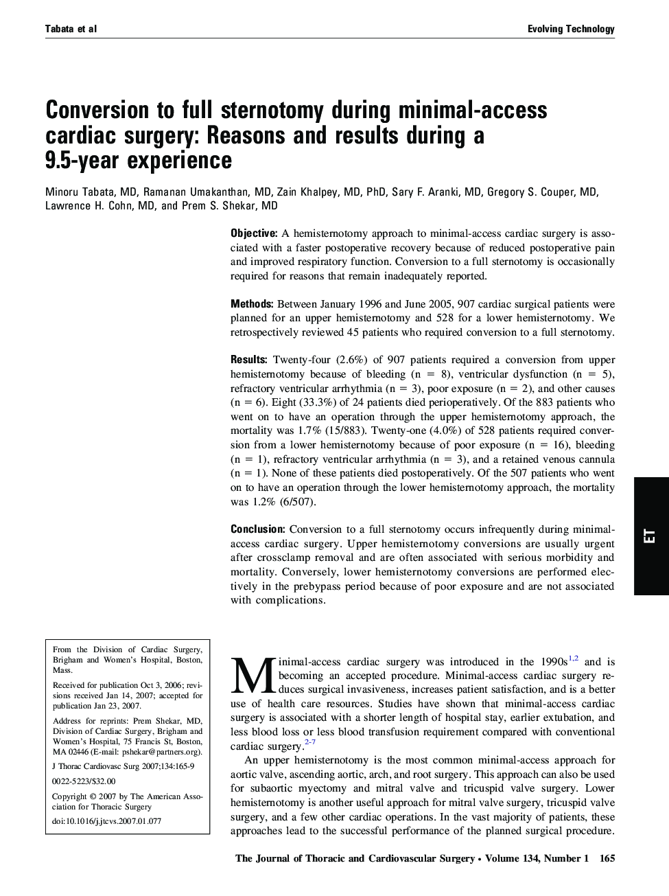 Conversion to full sternotomy during minimal-access cardiac surgery: Reasons and results during a 9.5-year experience