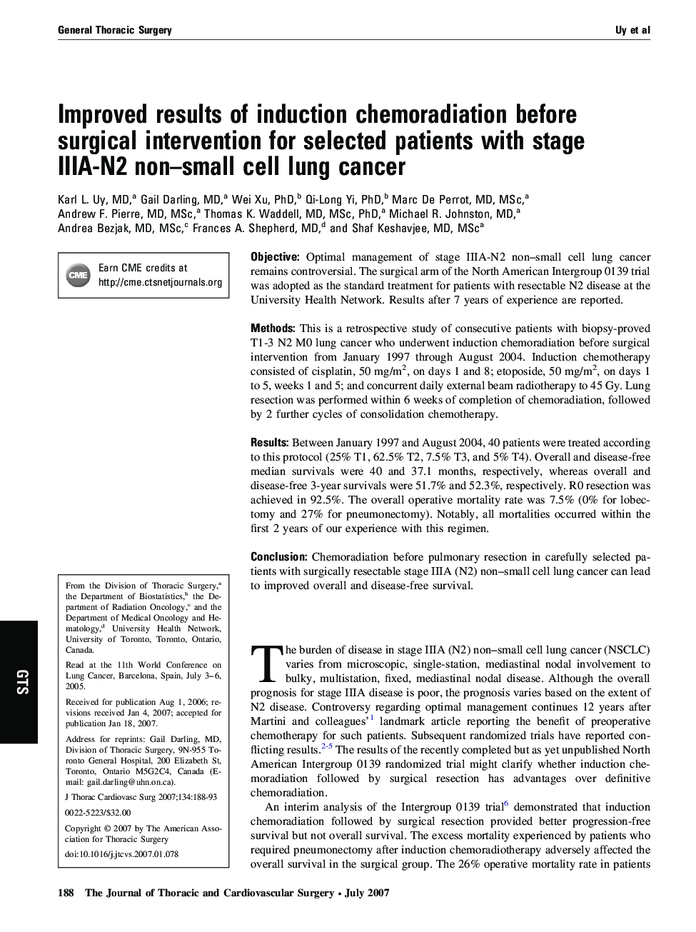 Improved results of induction chemoradiation before surgical intervention for selected patients with stage IIIA-N2 non–small cell lung cancer