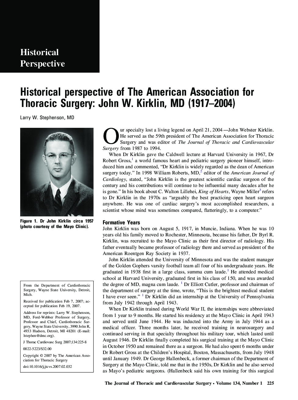 Historical perspective of The American Association for Thoracic Surgery: John W. Kirklin, MD (1917-2004)
