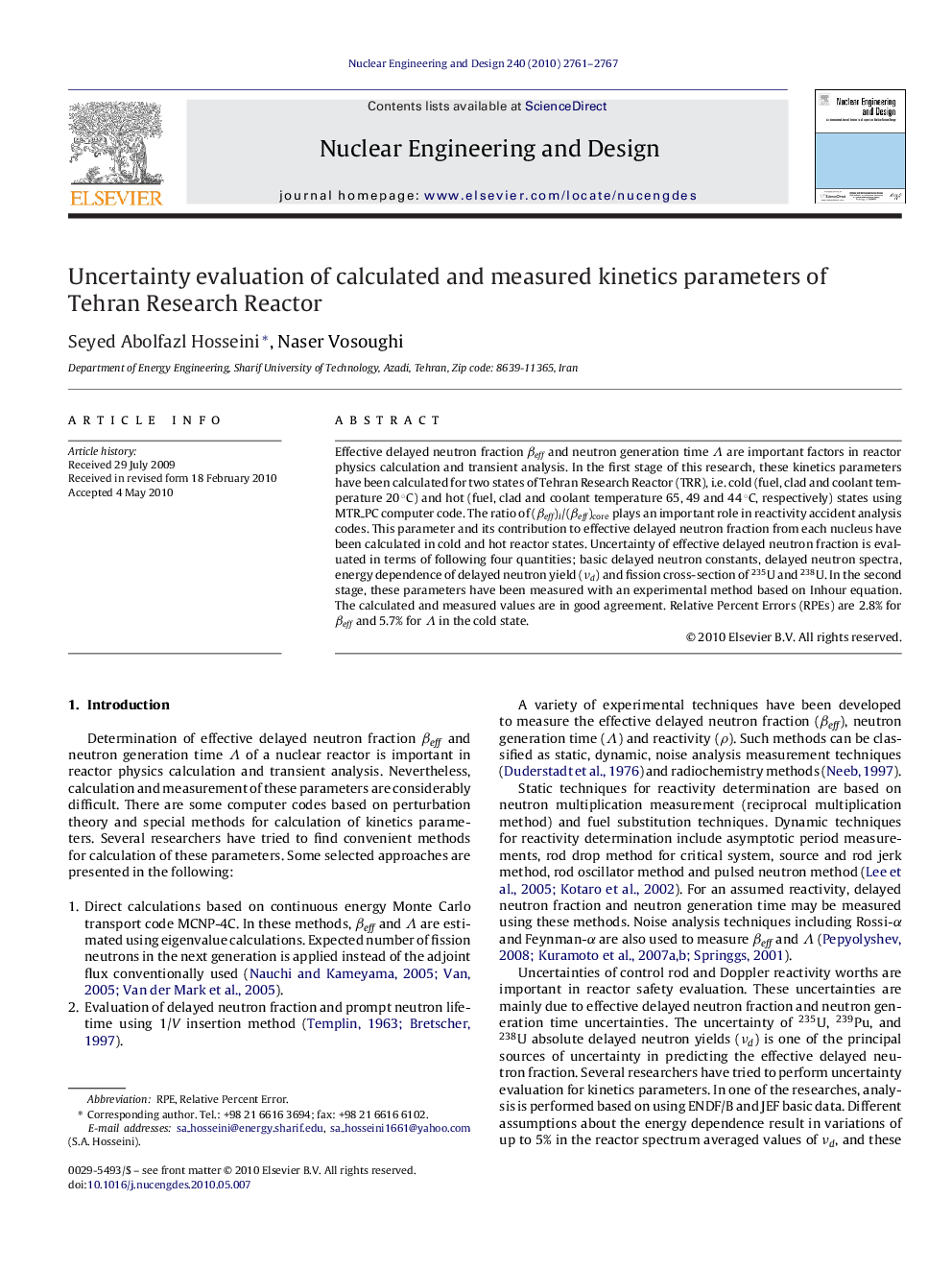 Uncertainty evaluation of calculated and measured kinetics parameters of Tehran Research Reactor