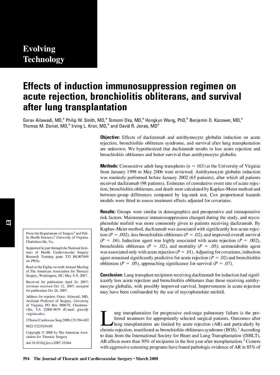 Effects of induction immunosuppression regimen on acute rejection, bronchiolitis obliterans, and survival after lung transplantation 