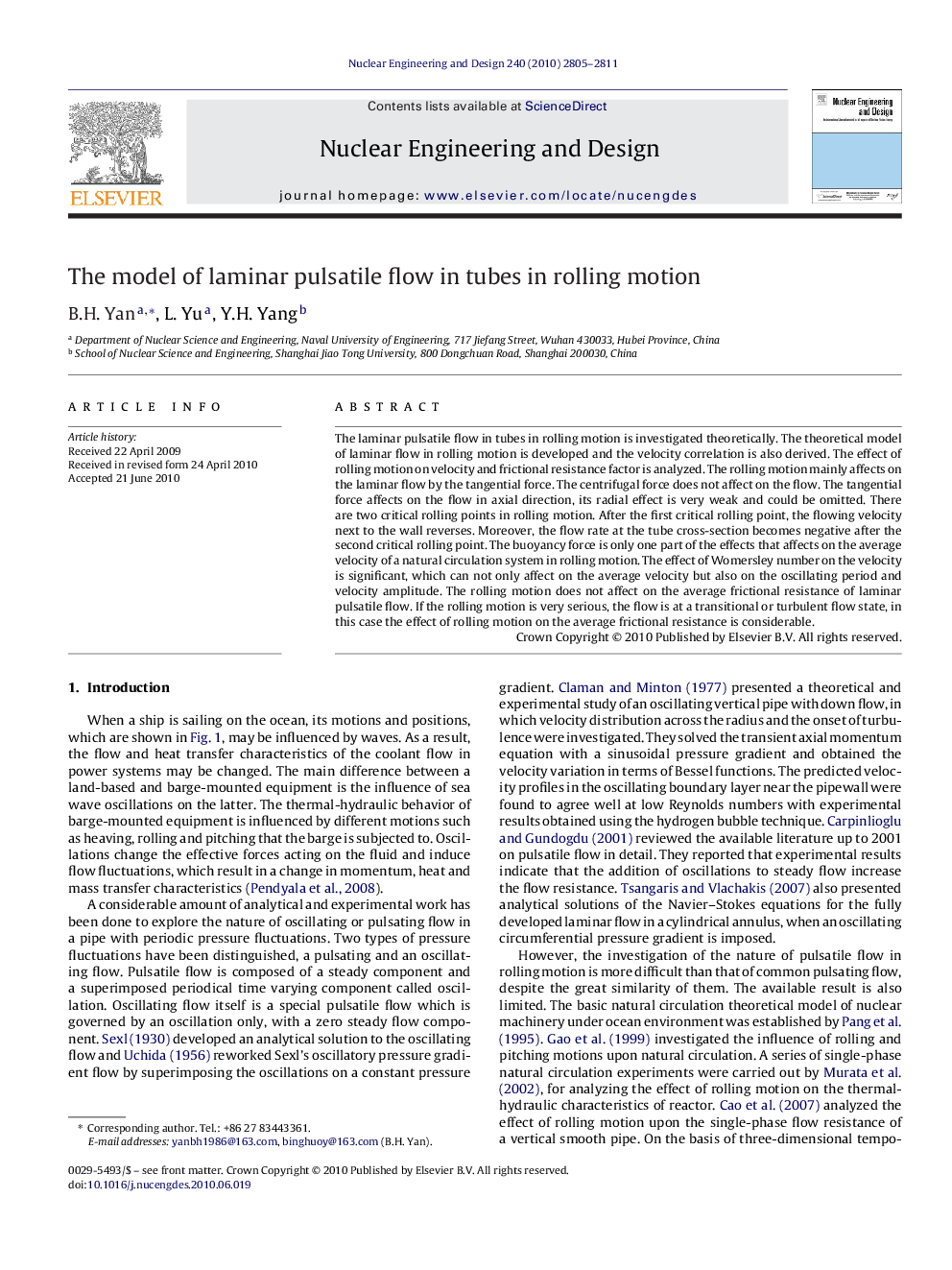 The model of laminar pulsatile flow in tubes in rolling motion