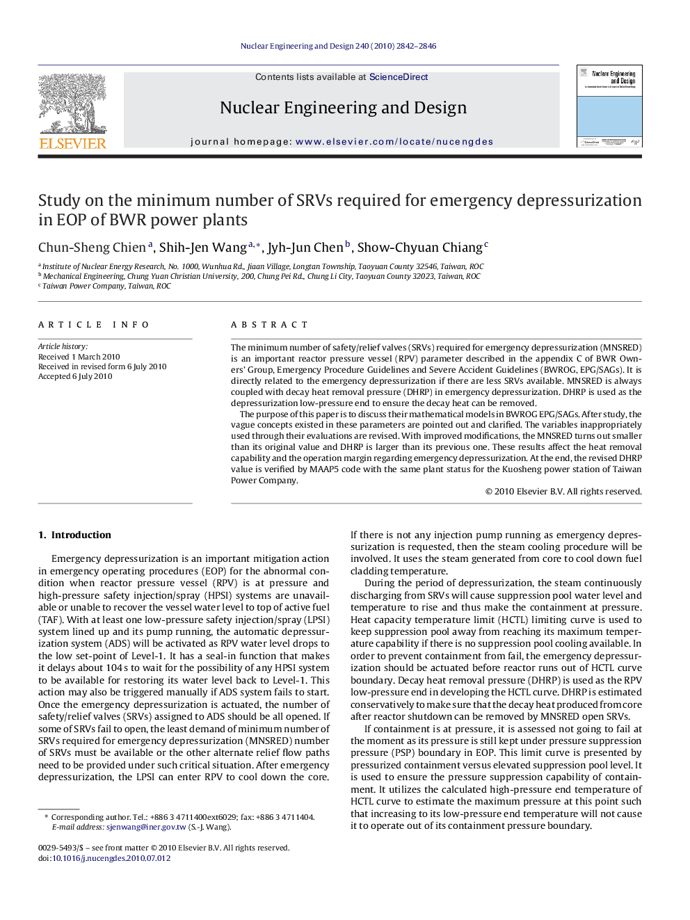 Study on the minimum number of SRVs required for emergency depressurization in EOP of BWR power plants