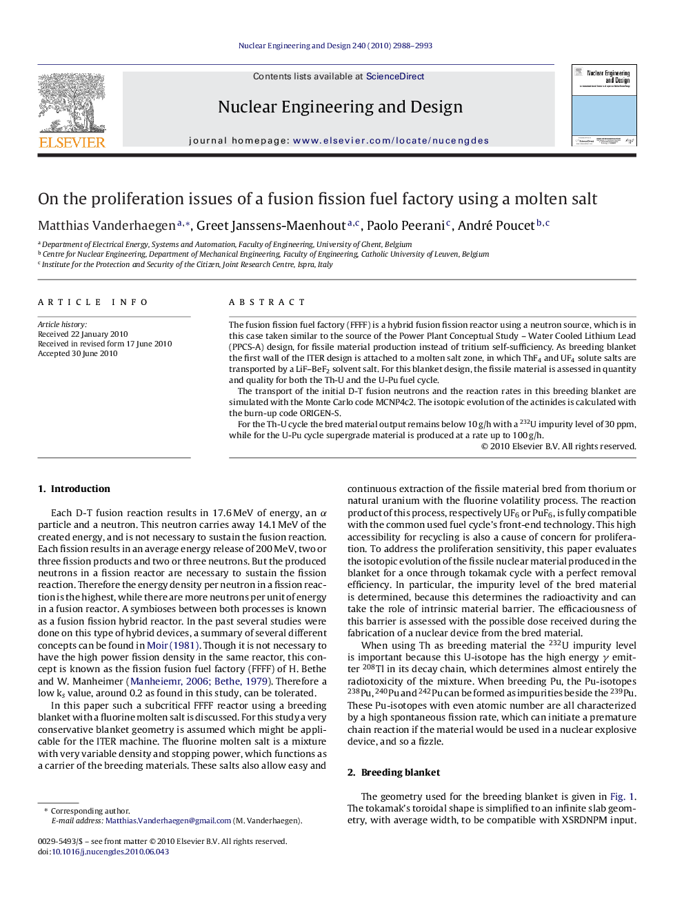 On the proliferation issues of a fusion fission fuel factory using a molten salt