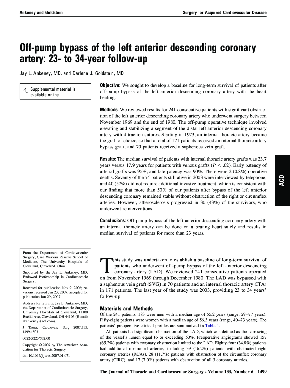 Off-pump bypass of the left anterior descending coronary artery: 23- to 34-year follow-up
