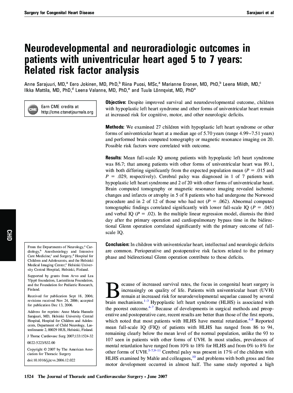 Neurodevelopmental and neuroradiologic outcomes in patients with univentricular heart aged 5 to 7 years: Related risk factor analysis 