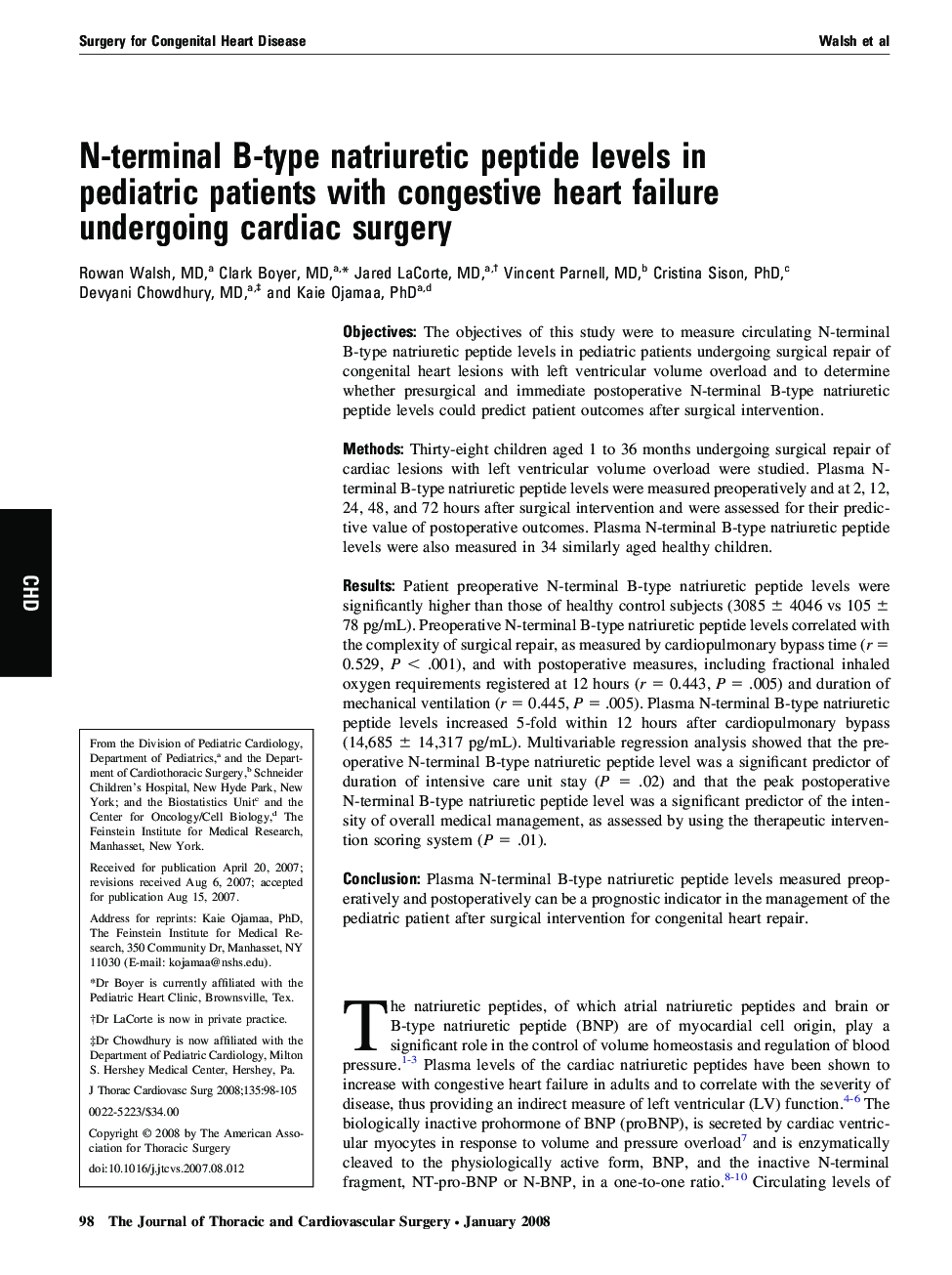 N-terminal B-type natriuretic peptide levels in pediatric patients with congestive heart failure undergoing cardiac surgery