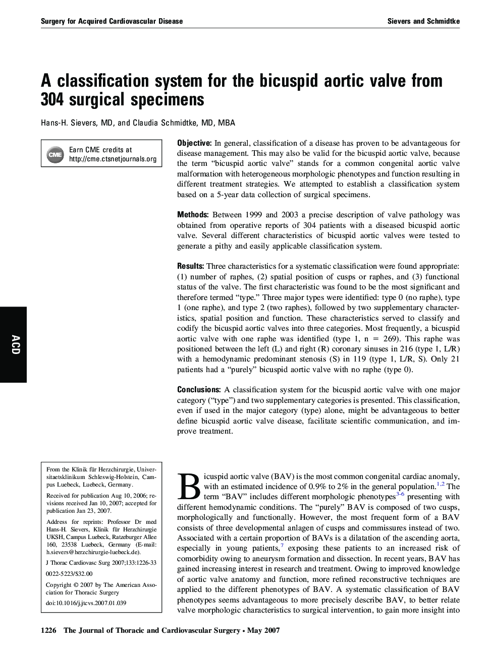 A classification system for the bicuspid aortic valve from 304 surgical specimens