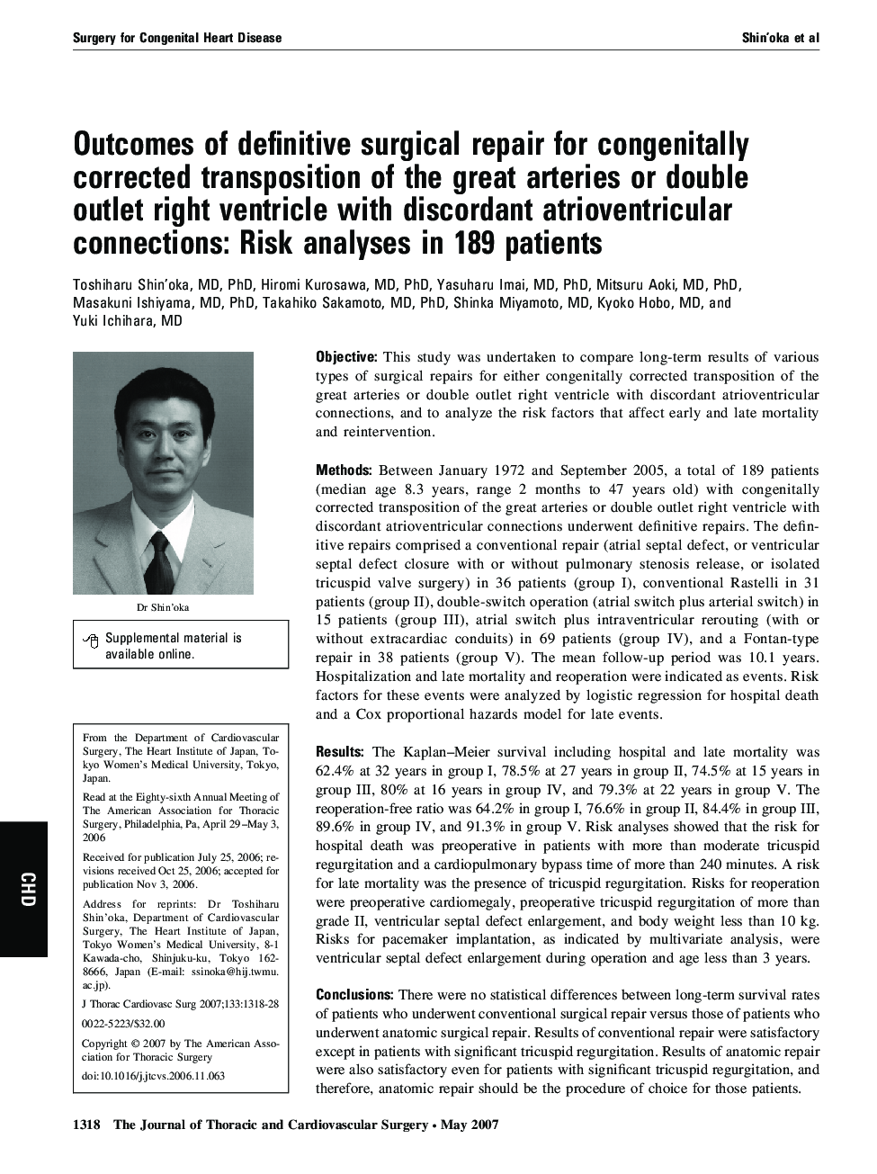 Outcomes of definitive surgical repair for congenitally corrected transposition of the great arteries or double outlet right ventricle with discordant atrioventricular connections: Risk analyses in 189 patients