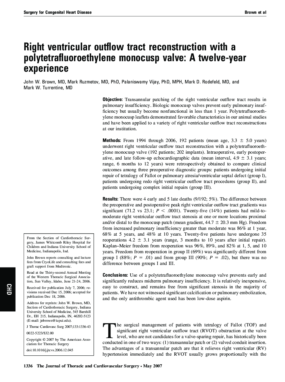 Right ventricular outflow tract reconstruction with a polytetrafluoroethylene monocusp valve: A twelve-year experience