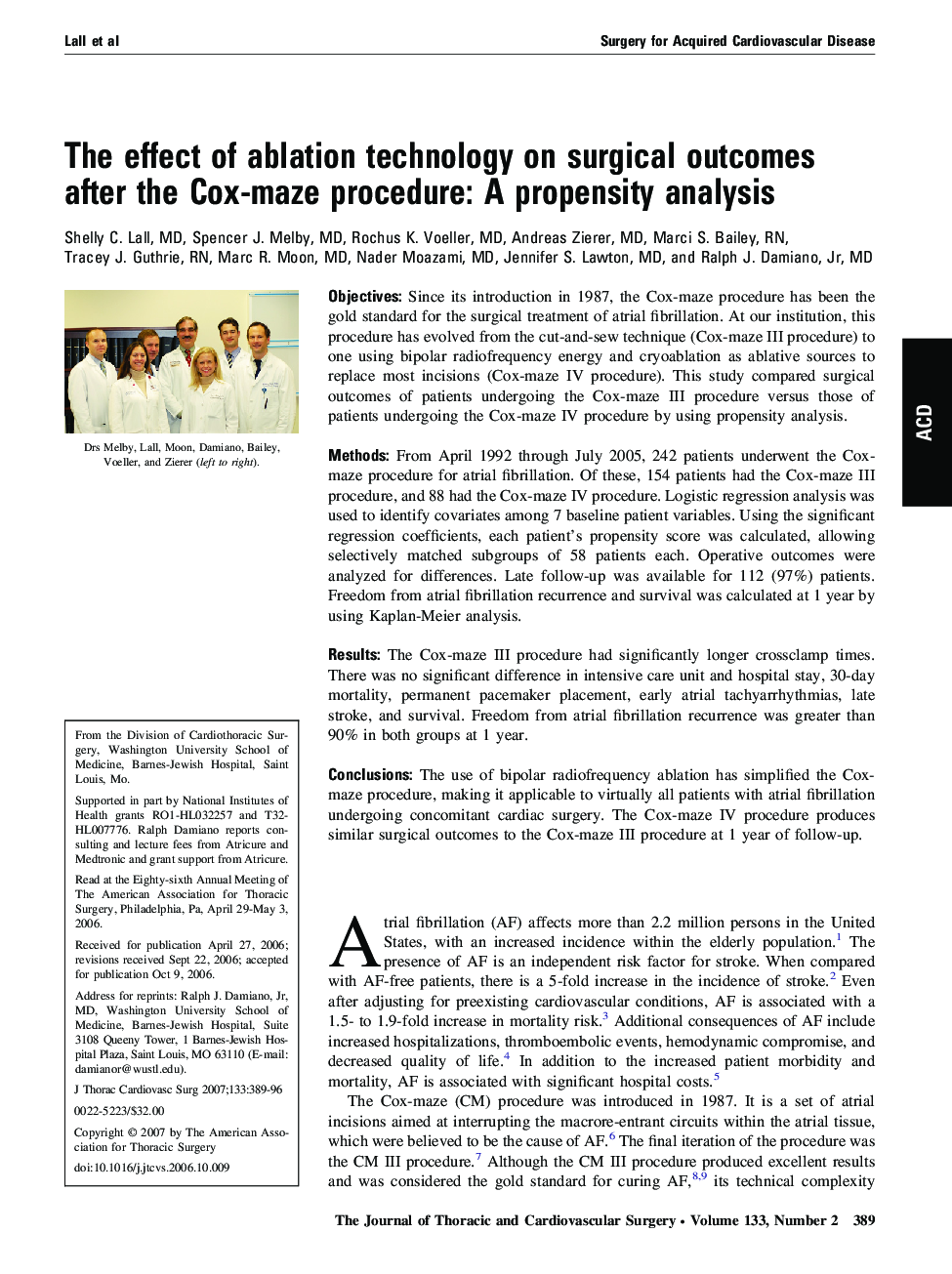 The effect of ablation technology on surgical outcomes after the Cox-maze procedure: A propensity analysis 