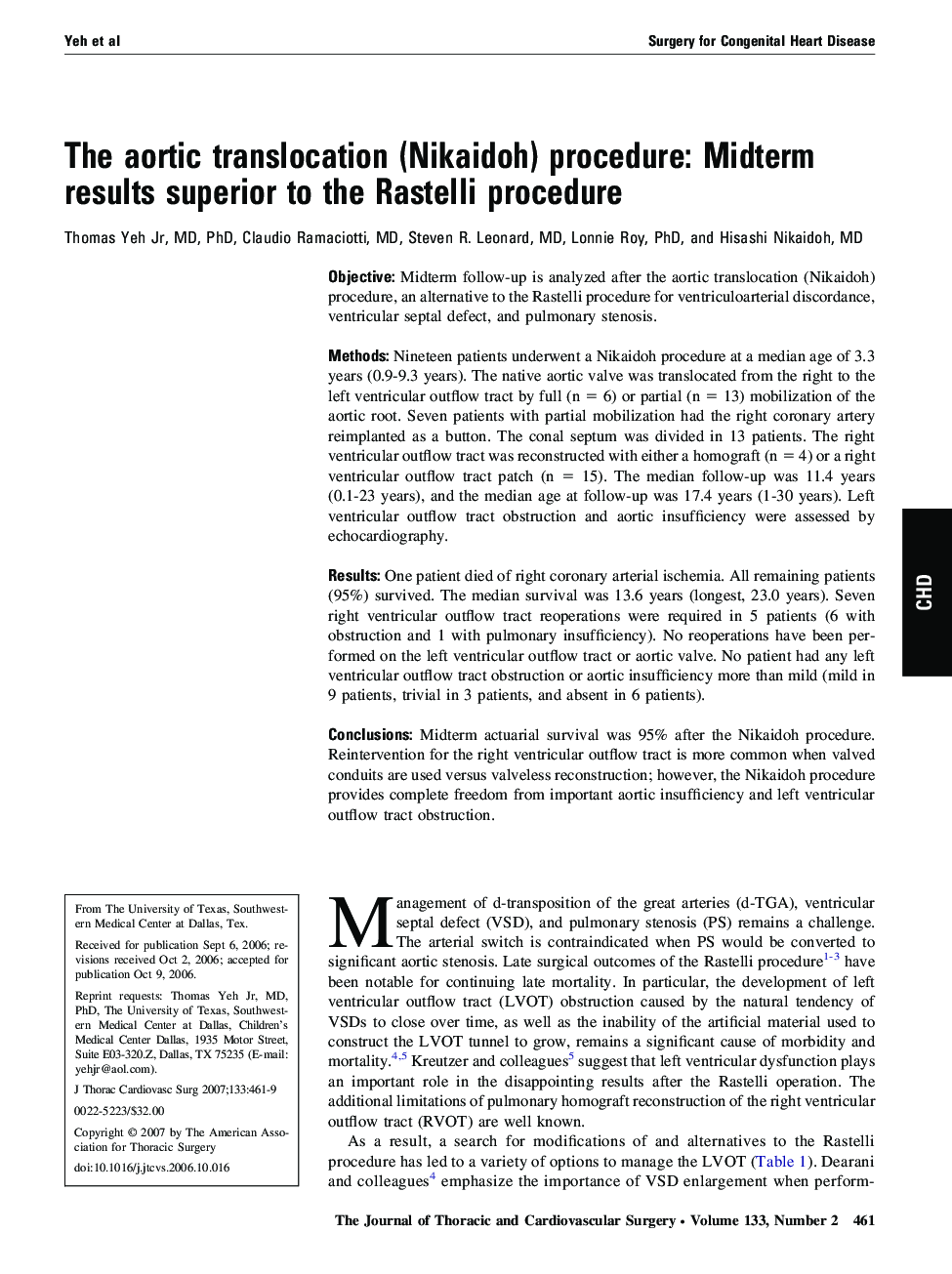 The aortic translocation (Nikaidoh) procedure: Midterm results superior to the Rastelli procedure