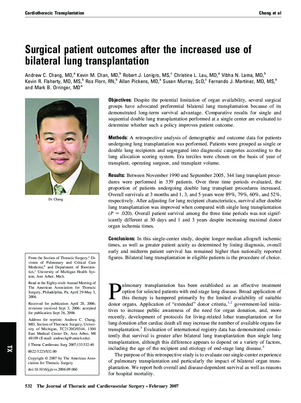 Surgical patient outcomes after the increased use of bilateral lung transplantation