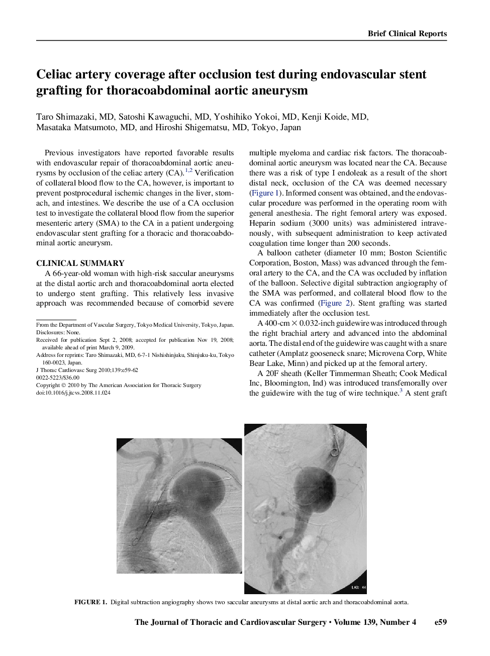 Celiac artery coverage after occlusion test during endovascular stent grafting for thoracoabdominal aortic aneurysm