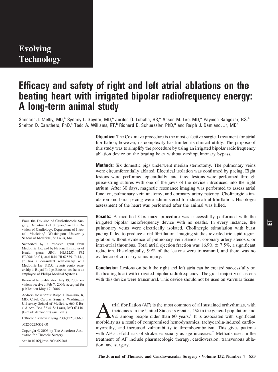 Efficacy and safety of right and left atrial ablations on the beating heart with irrigated bipolar radiofrequency energy: A long-term animal study 