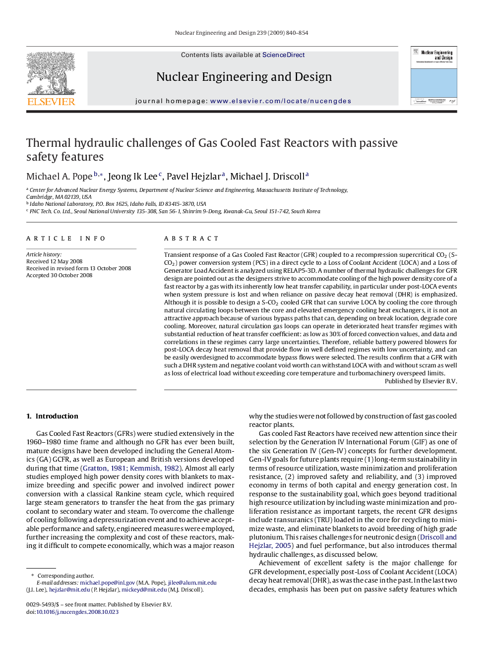 عکس صفحه اول مقاله: Thermal hydraulic challenges of Gas Cooled Fast Reactors with passive safety features Thermal hydraulic challenges of Gas Cooled Fast Reactors with passive safety features