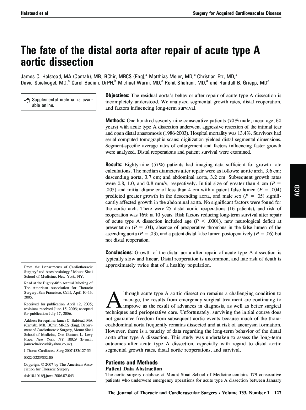 The fate of the distal aorta after repair of acute type A aortic dissection