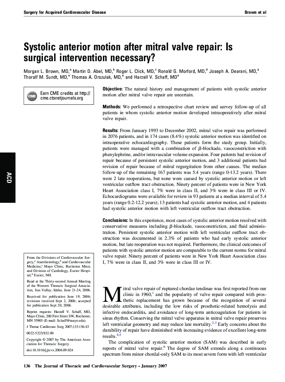 Systolic anterior motion after mitral valve repair: Is surgical intervention necessary?